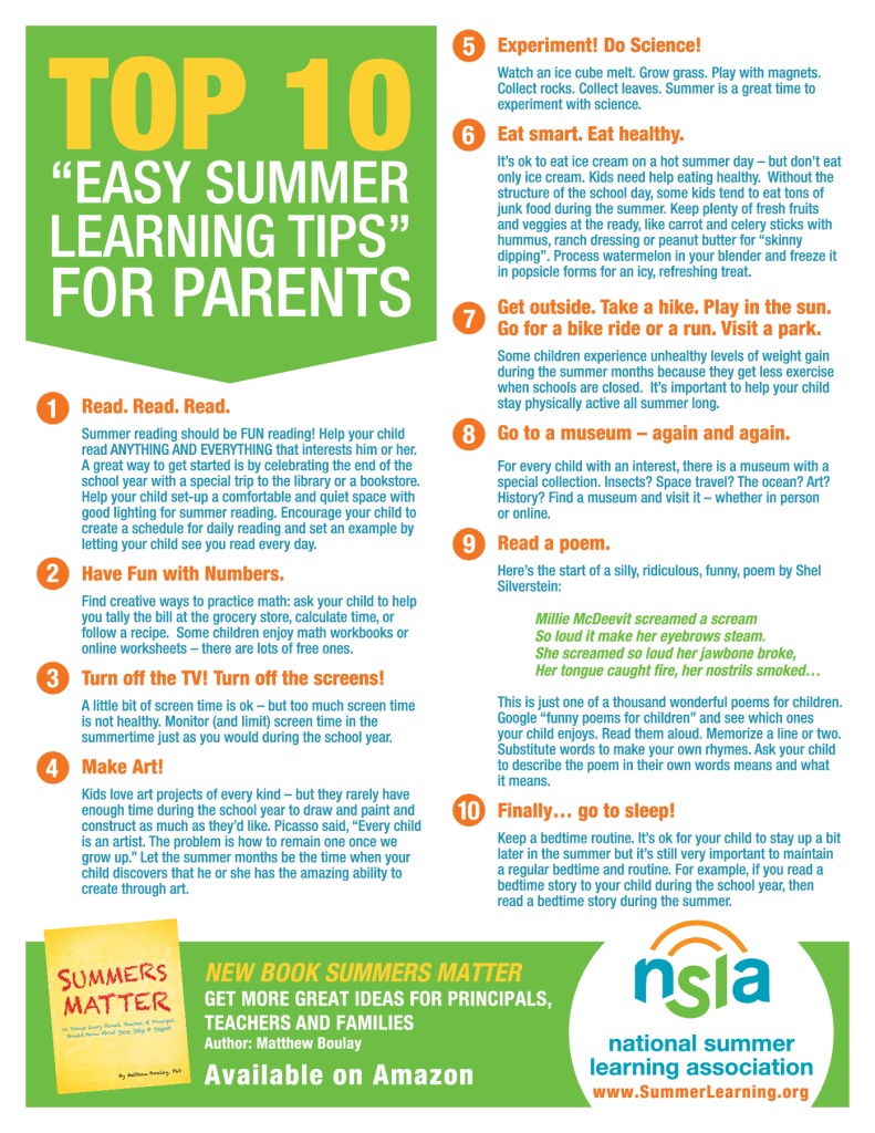 Top 10 &quot;Easy Summer Learning Tips&quot; for Parents - Summer Learning