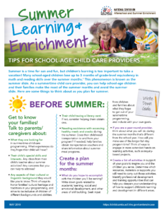 New Summer Learning Tip Sheets for School-Age Child Care Providers